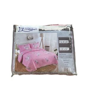 100% Cotton Quilt 3pc Set Bedspread Lightweight Pink W/flowers King 90x102